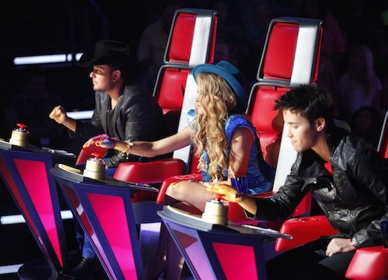 Judges Roberto Tapia, Paulina Rubio and Prince Royce during the show's premiere of "La Voz Kids."