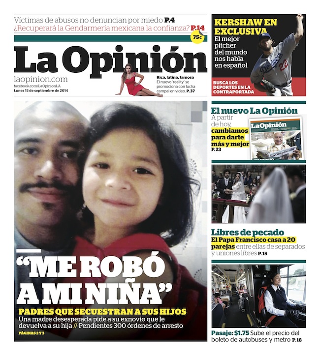 La Opinion new cover Sept. 15, 2014