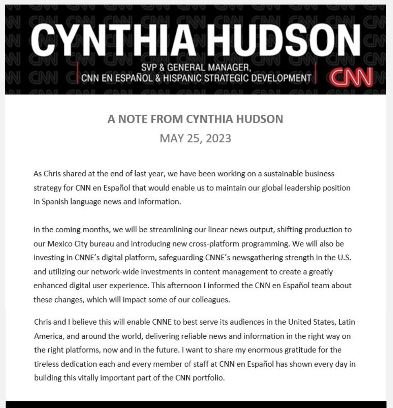 Cynthia Hudson memo